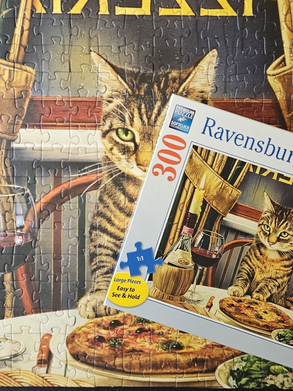 Ravensburger 300-Piece Cat at Dinner Puzzle - Blue/White Box - Picture 2 of 3